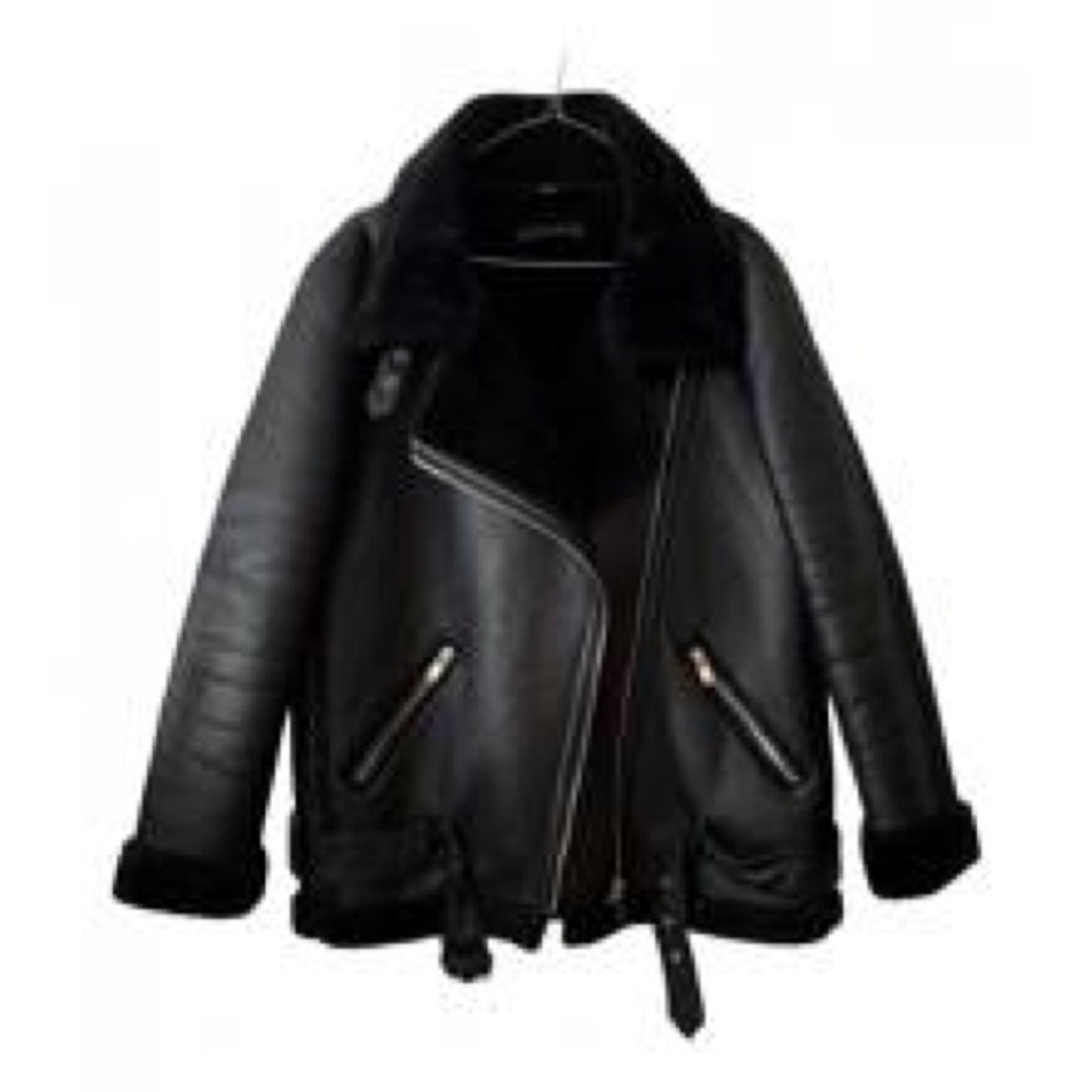NEW ZARA BLACK FAUX LEATHER SHEARLING FUR DOUBLE FACED BIKER JACKET AVIA…